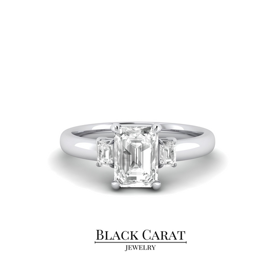 Elegant Emerald-Cut Trilogy Diamond Ring