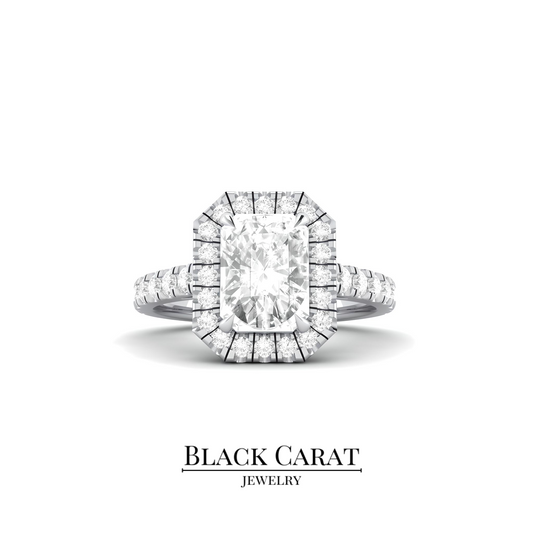 Emerald-Cut Double Halo Diamond Ring