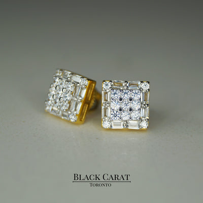 Men's Tesseract 925 Real Silver Earrings w/ 18K Gold Plating - Black Carat