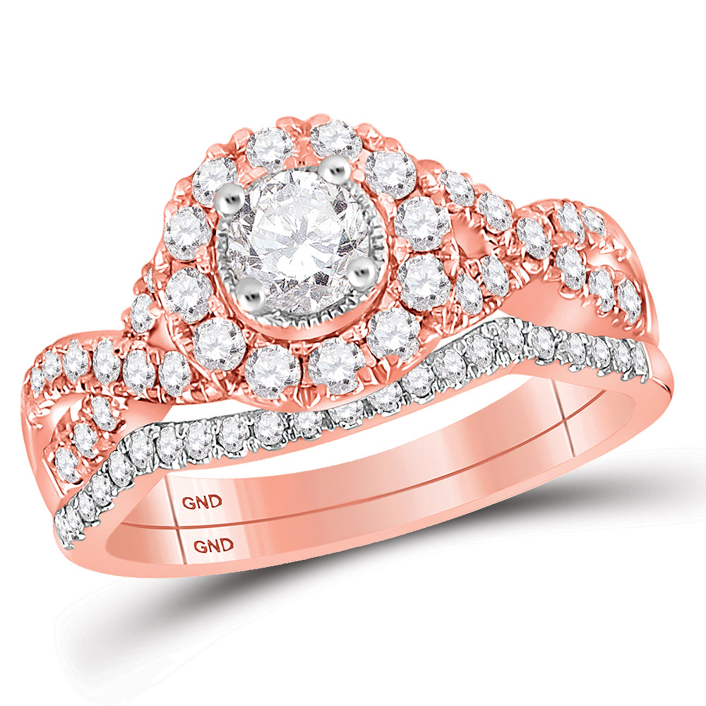 14kt Rose Gold Womens Round Diamond Twist Bridal Wedding Engagement Ring Band Set 1.00 Cttw (Certified)
