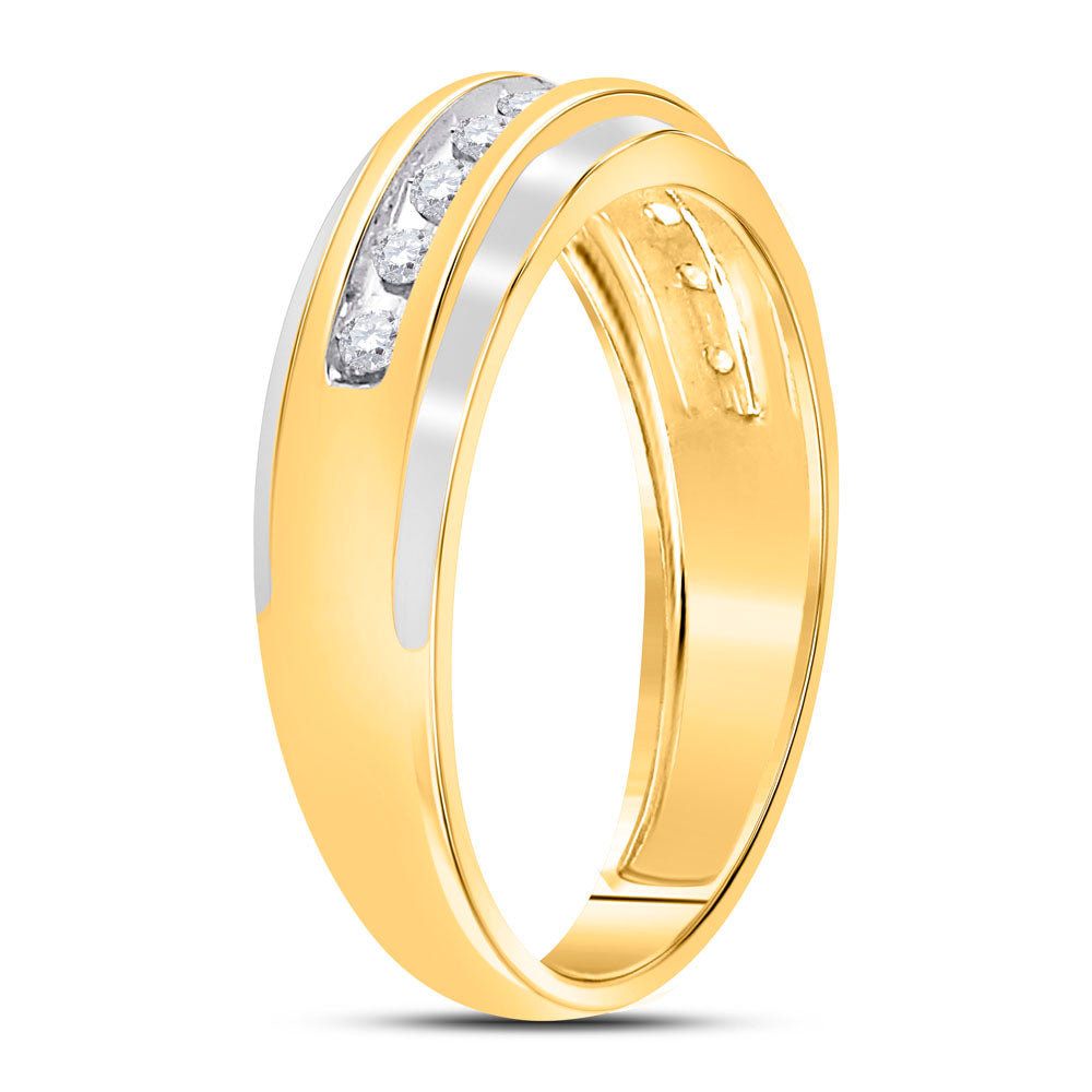 10kt Two-tone Gold Mens Round Diamond Wedding Channel Set Band Ring 1/4 Cttw