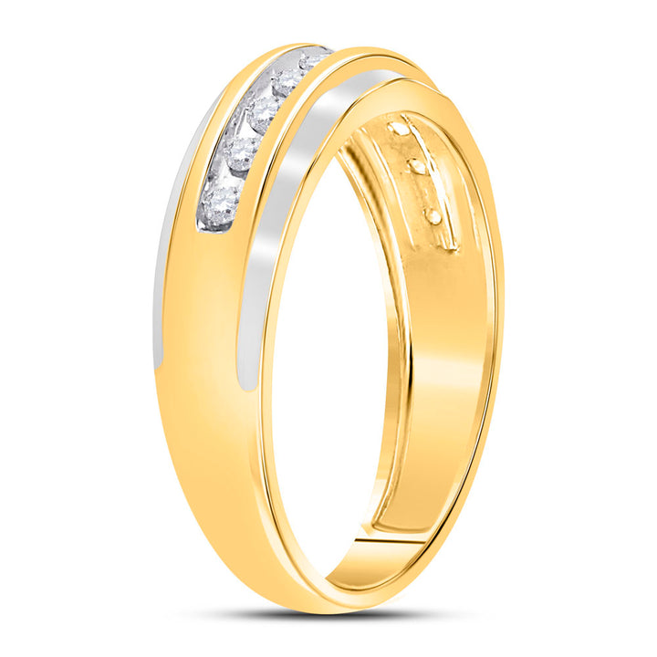 10kt Two-tone Gold Mens Round Diamond Wedding Channel Set Band Ring 1/4 Cttw