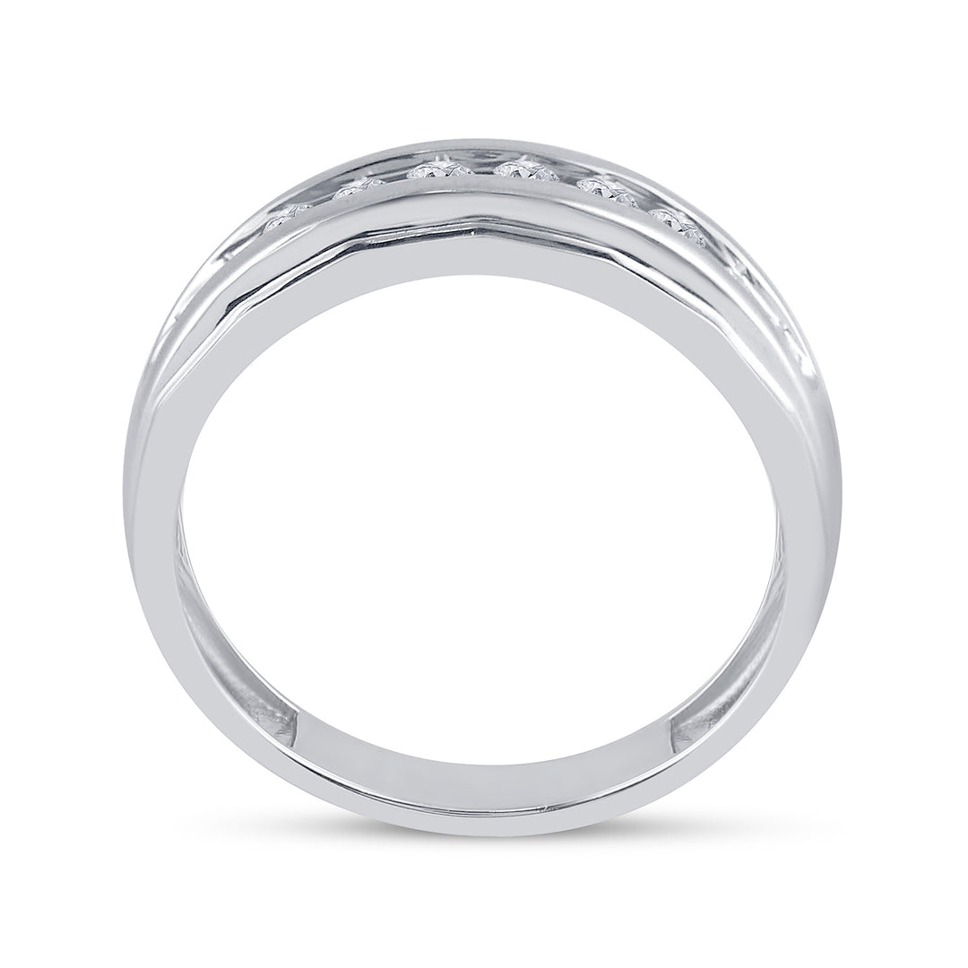 14kt White Gold Mens Round Diamond Single Row Grooved Wedding Band Ring 1/4 Cttw