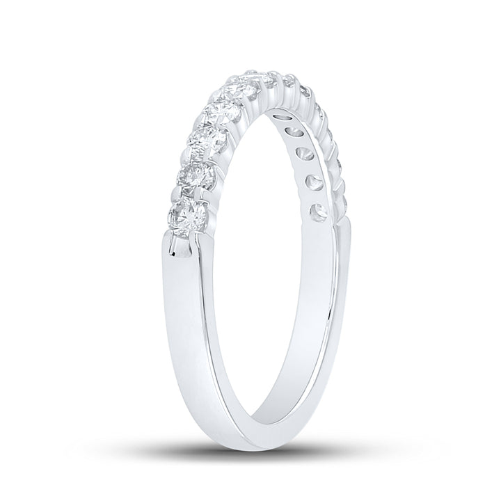 14kt White Gold Womens Machine Set Round Diamond Single Row Wedding Band 1/2 Cttw