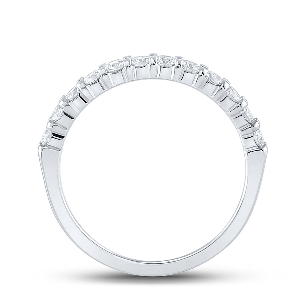 14kt White Gold Womens Machine Set Round Diamond Single Row Wedding Band 1/2 Cttw