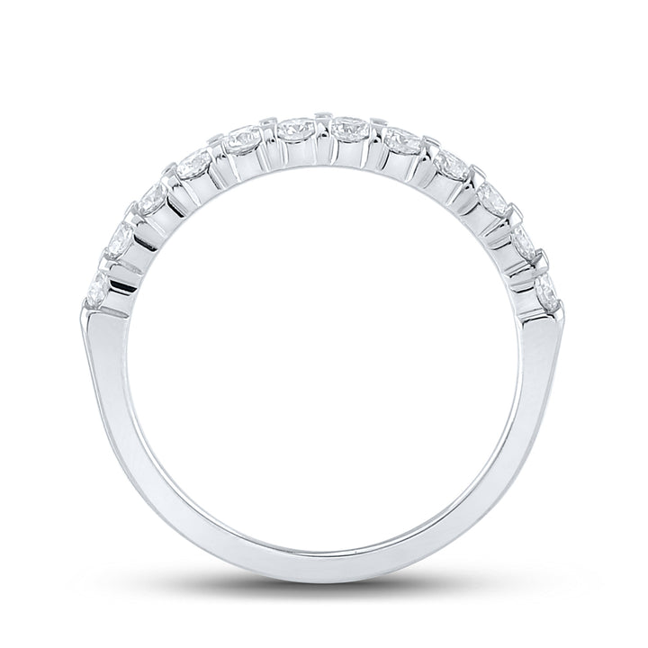 14kt White Gold Womens Machine Set Round Diamond Single Row Wedding Band 1/2 Cttw
