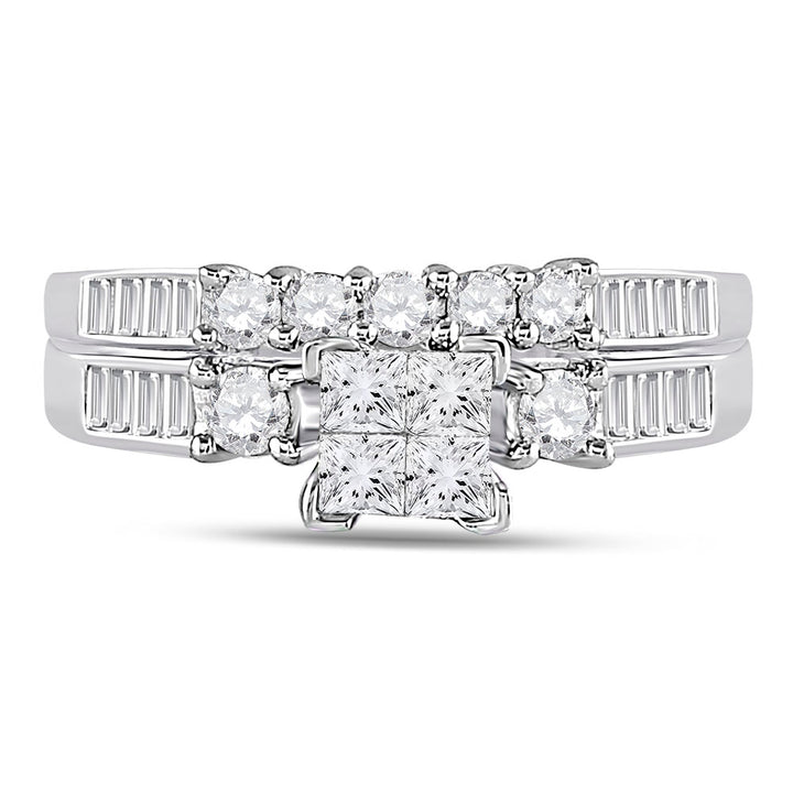 10kt White Gold Womens Princess Diamond Bridal Wedding Engagement Ring Band Set 1.00 Cttw Size 6