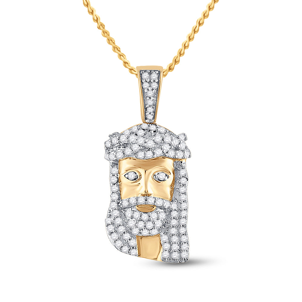 10kt Yellow Gold Mens Round Diamond Small Jesus Christ Messiah Head Charm Pendant 1/3 Cttw