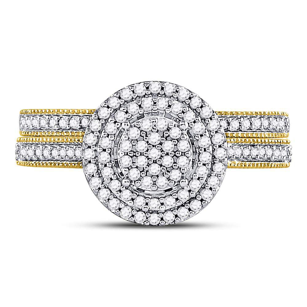 10kt Yellow Gold Womens Round Diamond Cluster Milgrain Bridal Wedding Engagement Ring Band Set 1/3 Cttw
