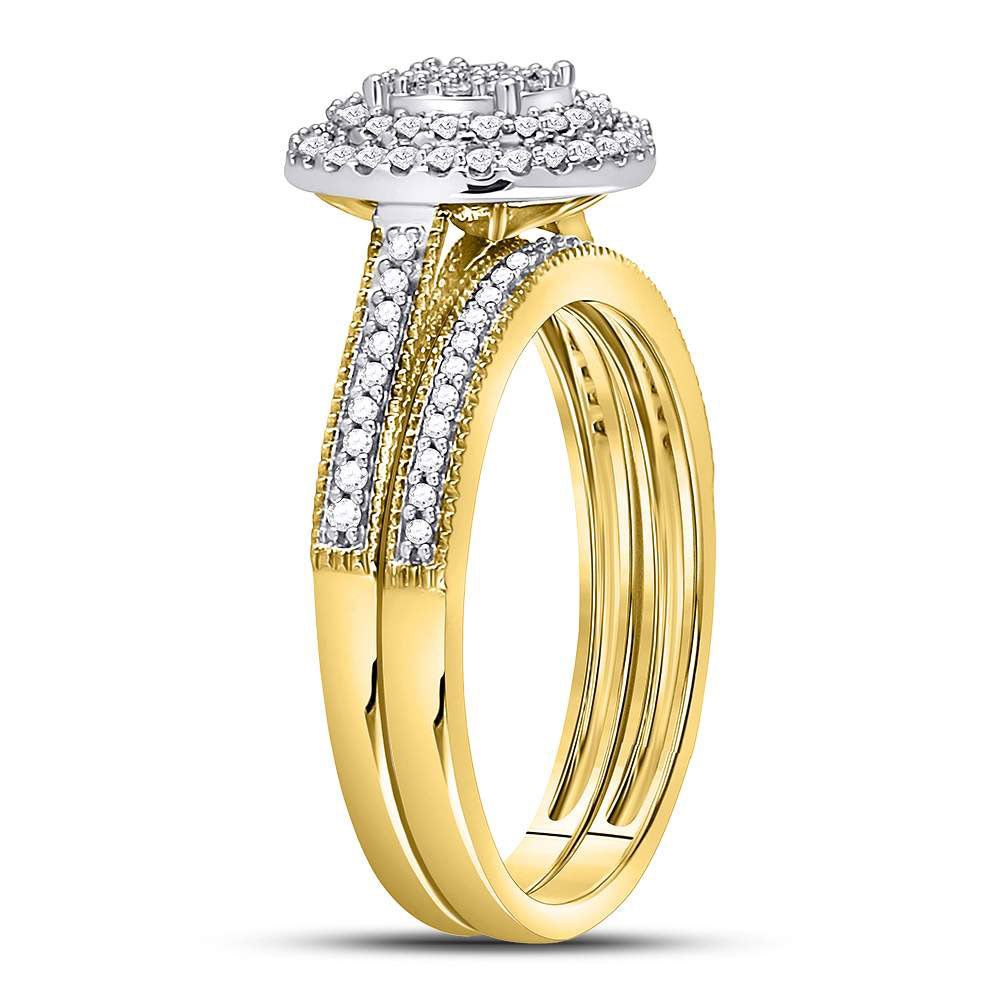 10kt Yellow Gold Womens Round Diamond Cluster Milgrain Bridal Wedding Engagement Ring Band Set 1/3 Cttw