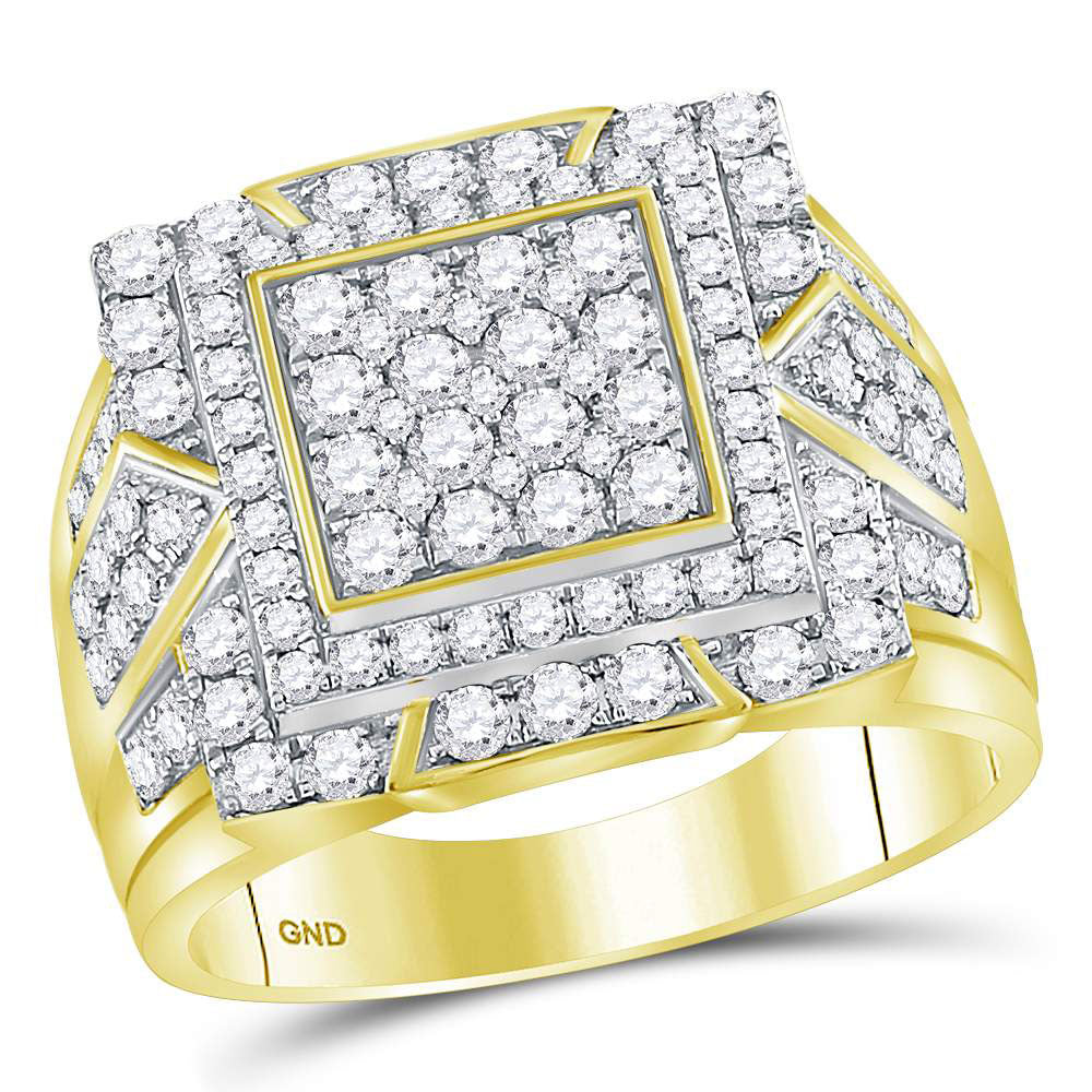 10kt Yellow Gold Mens Round Diamond Cluster Ring 2-1/4 Cttw