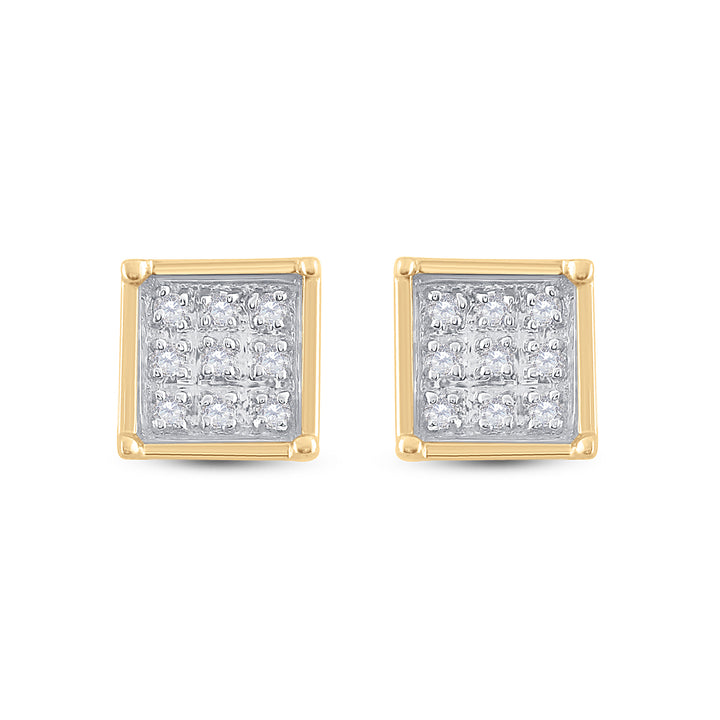 Yellow-tone Sterling Silver Womens Round Diamond Cluster Earrings 1/20 Cttw