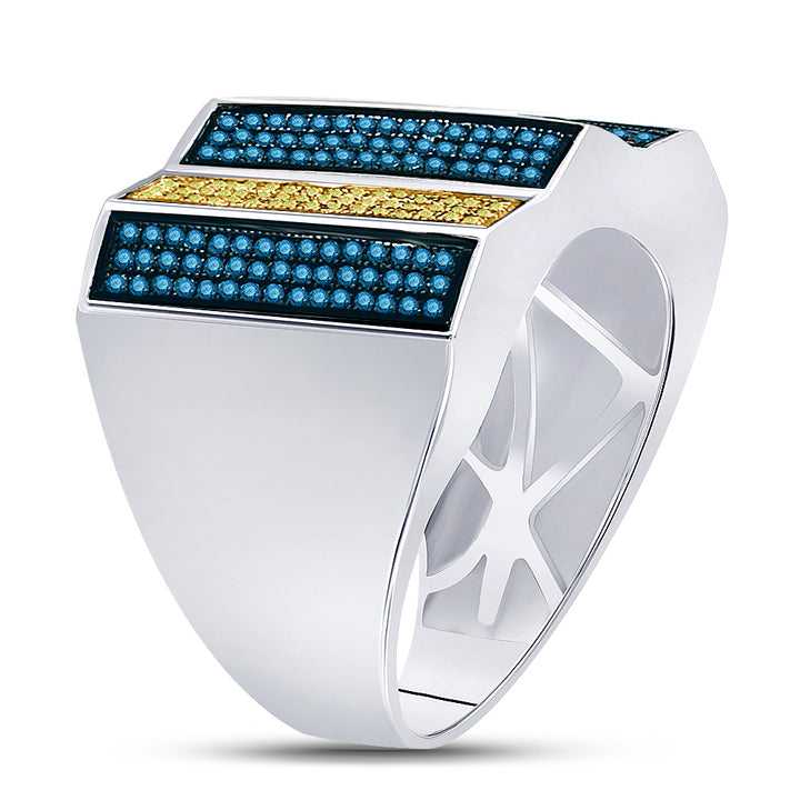 7/8CT-DIA BLUE MICRO-PAVE MENS RING