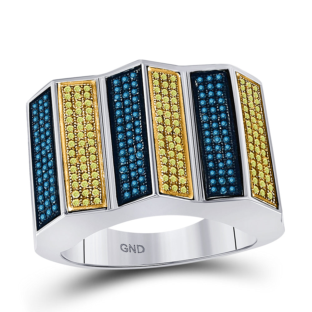 7/8CT-DIA BLUE MICRO-PAVE MENS RING