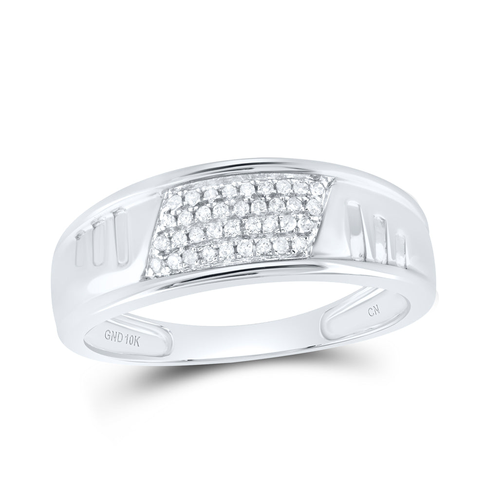 10kt White Gold His & Hers Round Diamond Cluster Matching Bridal Wedding Ring Band Set 3/8 Cttw