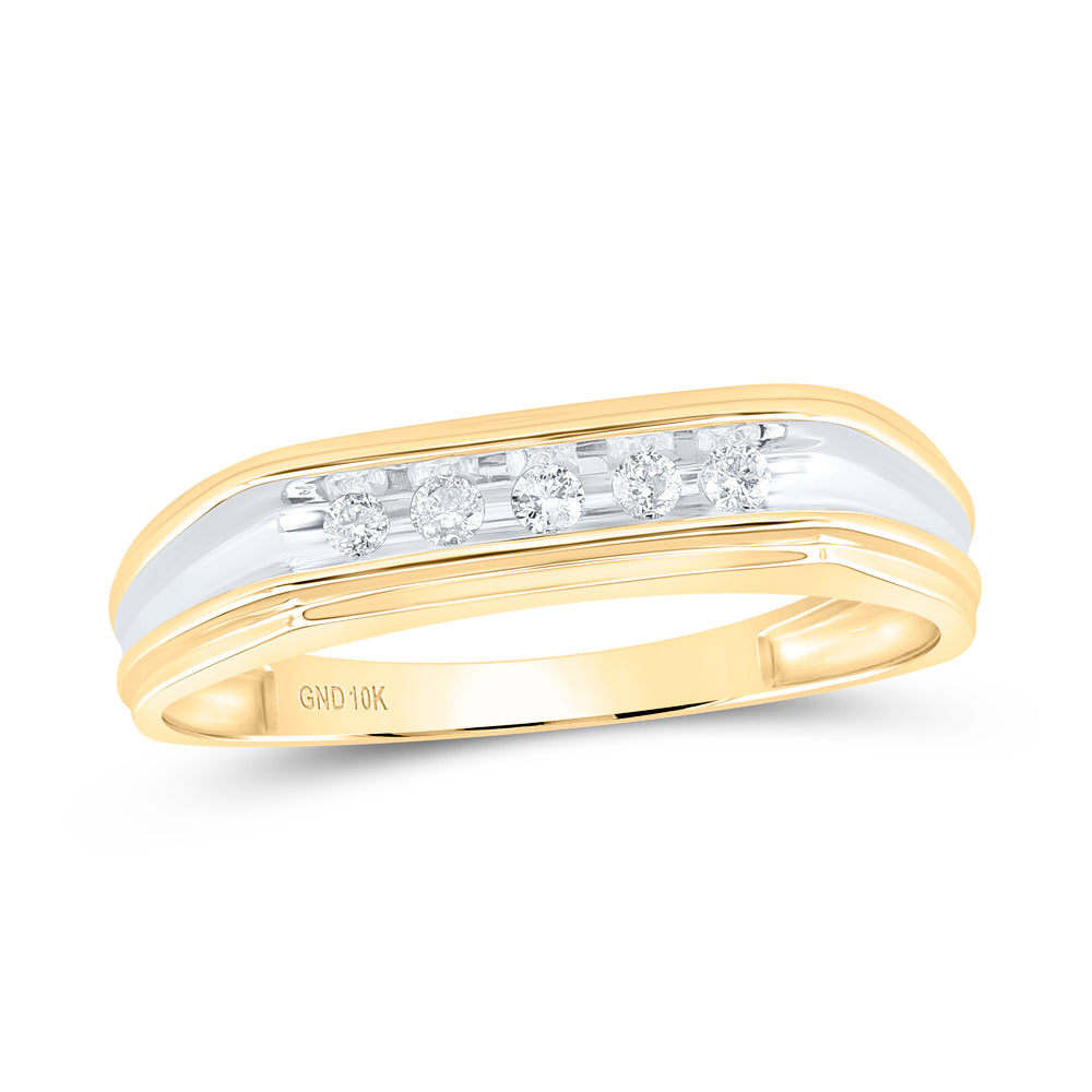 10kt Yellow Gold Mens Round Diamond Single Row Two-tone Wedding Band Ring 1/8 Cttw