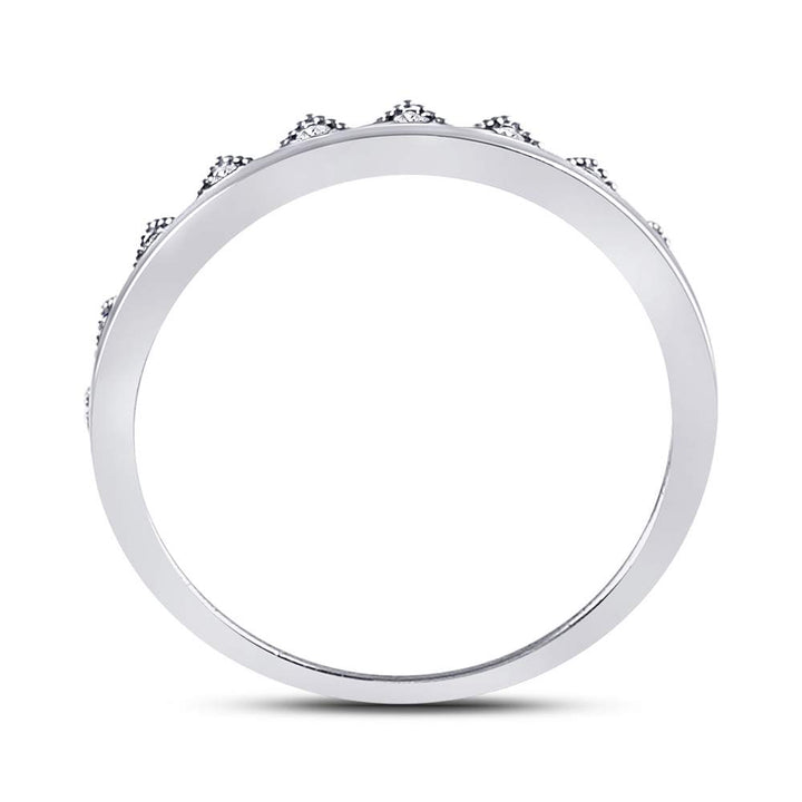 10kt White Gold Womens Round Diamond Beaded Chevron Stackable Band Ring 1/10 Cttw