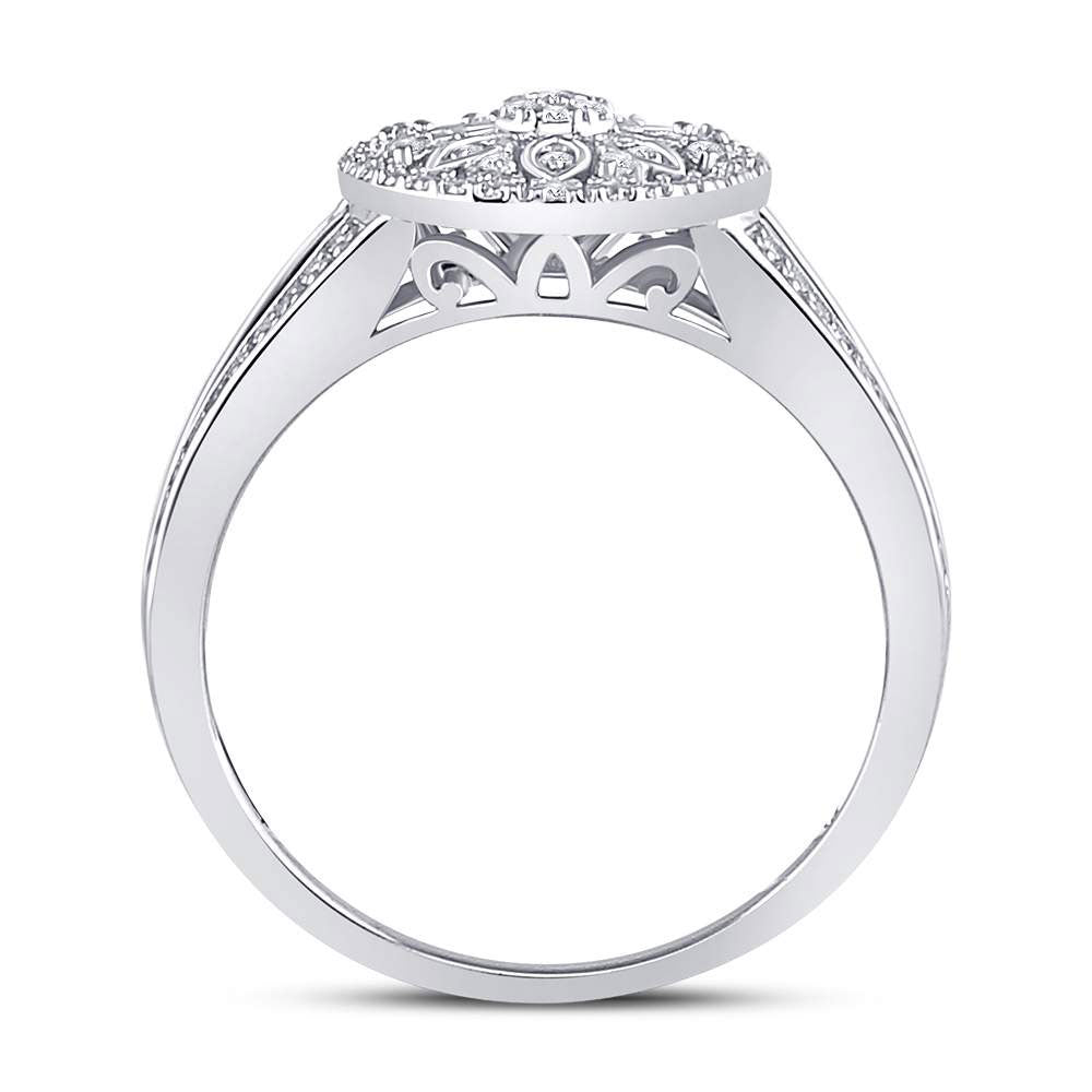 Sterling Silver Womens Round Diamond Flower Cluster Ring 1/10 Cttw