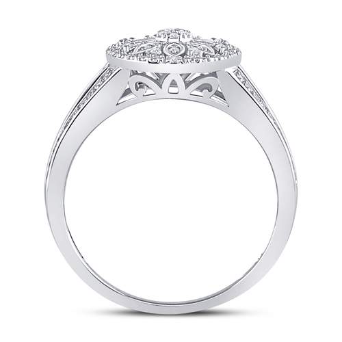Sterling Silver Womens Round Diamond Flower Cluster Ring 1/10 Cttw