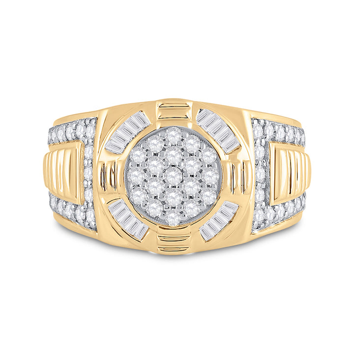 10kt Yellow Gold Mens Round Diamond Fashion Cluster Ring 1.00 Cttw