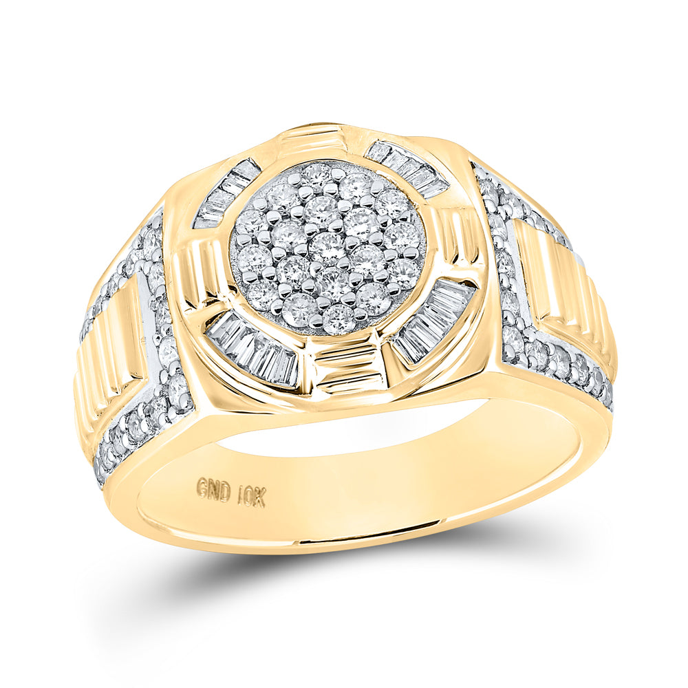10kt Yellow Gold Mens Round Diamond Fashion Cluster Ring 1.00 Cttw