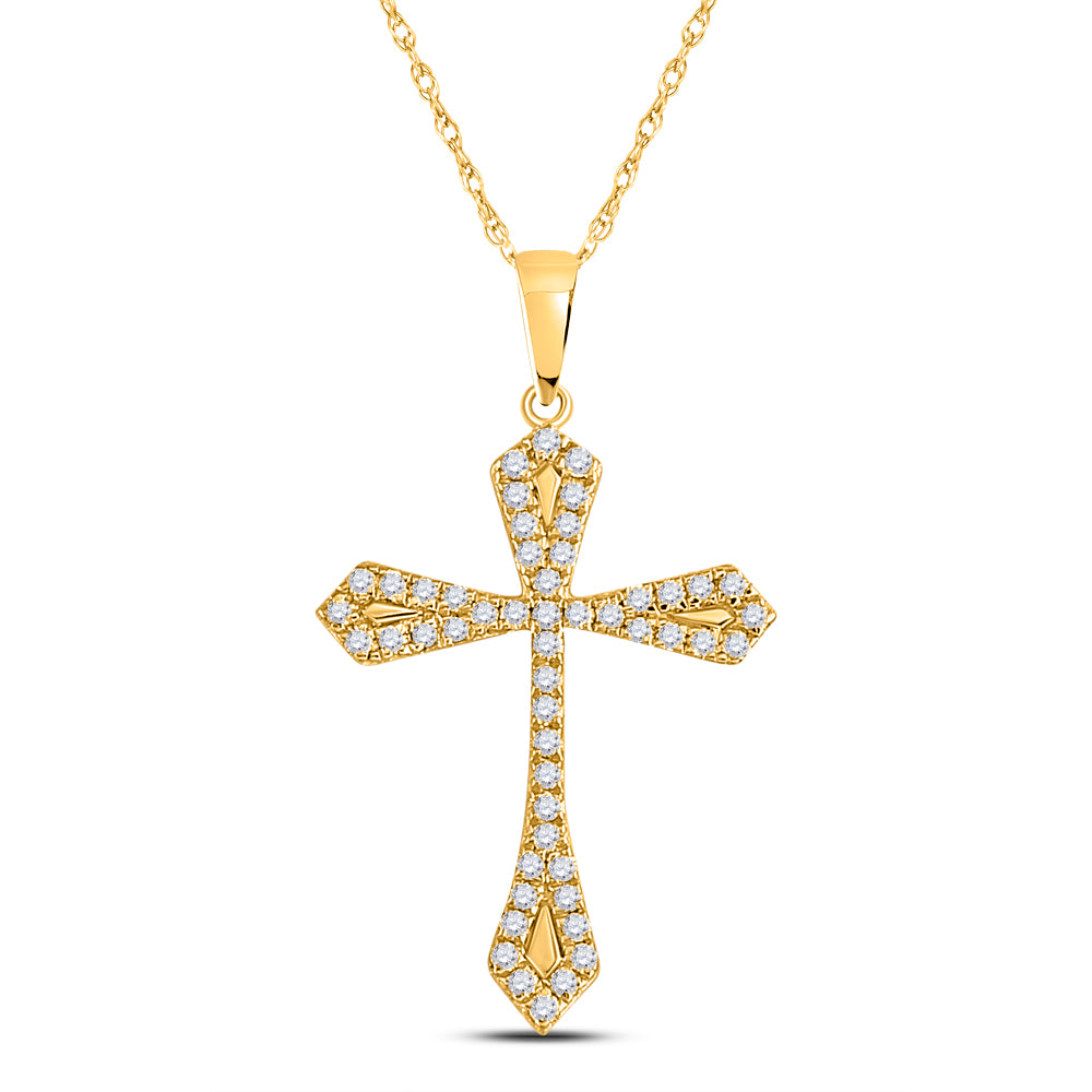 10kt Yellow Gold Womens Round Diamond Faith Cross Pendant 1/3 Cttw