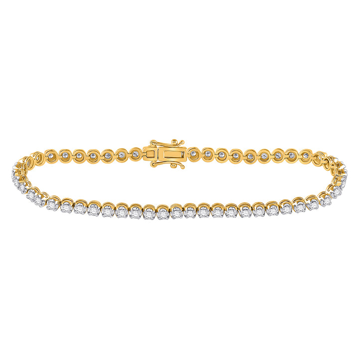 14kt Yellow Gold Womens Round Diamond Classic Tennis Bracelet 1.00 Cttw