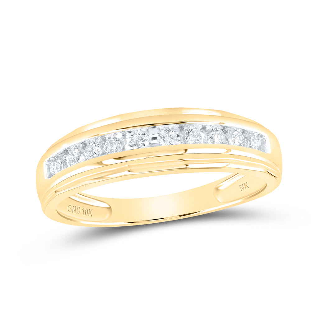 10kt Yellow Gold Mens Round Diamond Wedding Channel-Set Band Ring 1/5 Cttw