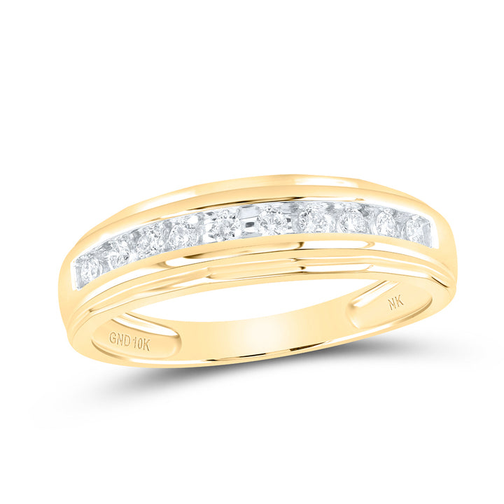10kt Yellow Gold Mens Round Diamond Wedding Channel-Set Band Ring 1/5 Cttw