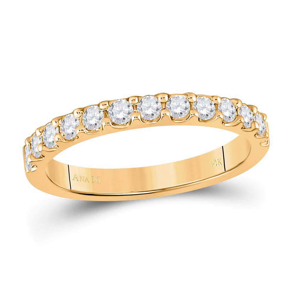 14kt Yellow Gold Womens Round Diamond Wedding Single Row Band 1/2 Cttw