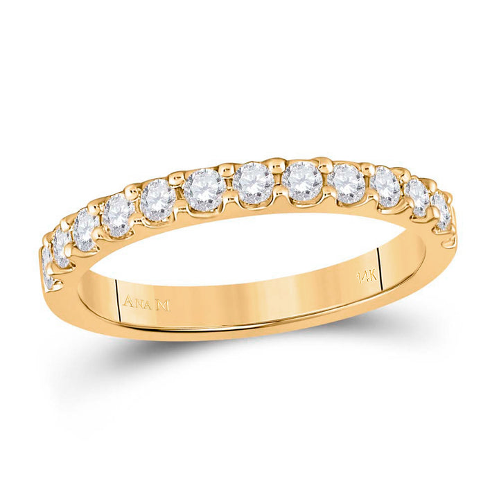 14kt Yellow Gold Womens Round Diamond Wedding Single Row Band 1/2 Cttw