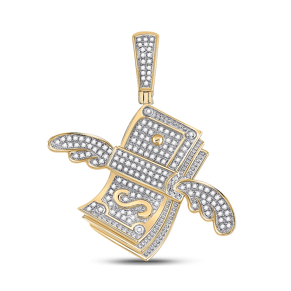 10kt Yellow Gold Mens Round Diamond Money Charm Pendant 1/2 Cttw