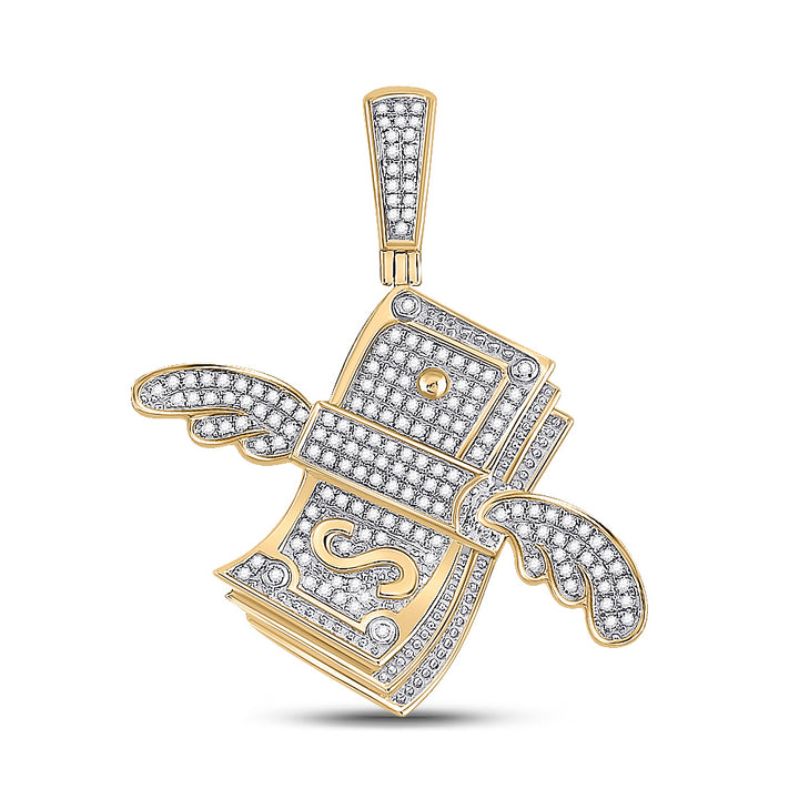 10kt Yellow Gold Mens Round Diamond Money Charm Pendant 1/2 Cttw