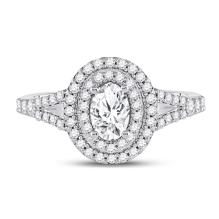14kt White Gold Womens Oval Diamond Halo Bridal Wedding Engagement Ring 1.00 Cttw (Certified)