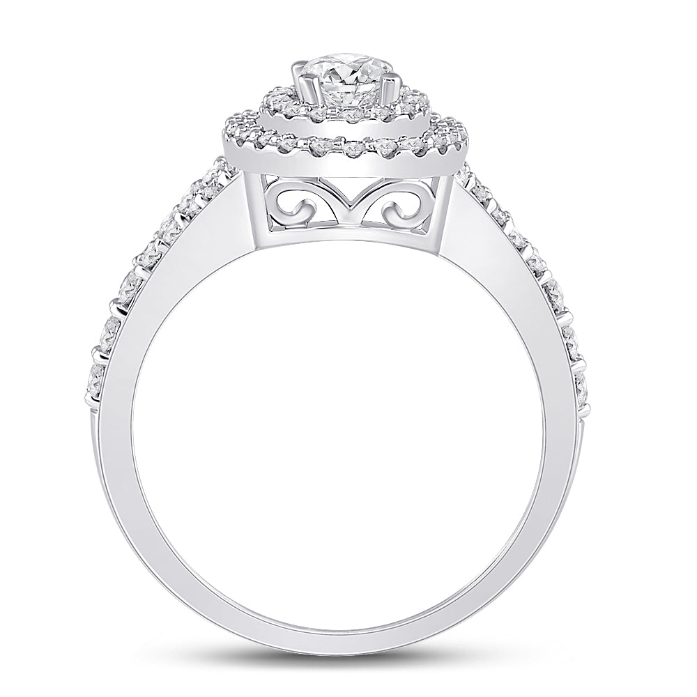 14kt White Gold Womens Oval Diamond Halo Bridal Wedding Engagement Ring 1.00 Cttw (Certified)