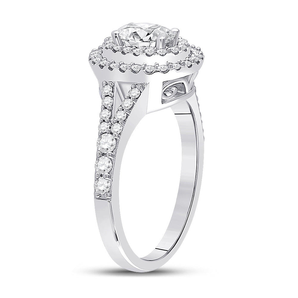 14kt White Gold Womens Oval Diamond Halo Bridal Wedding Engagement Ring 1.00 Cttw (Certified)