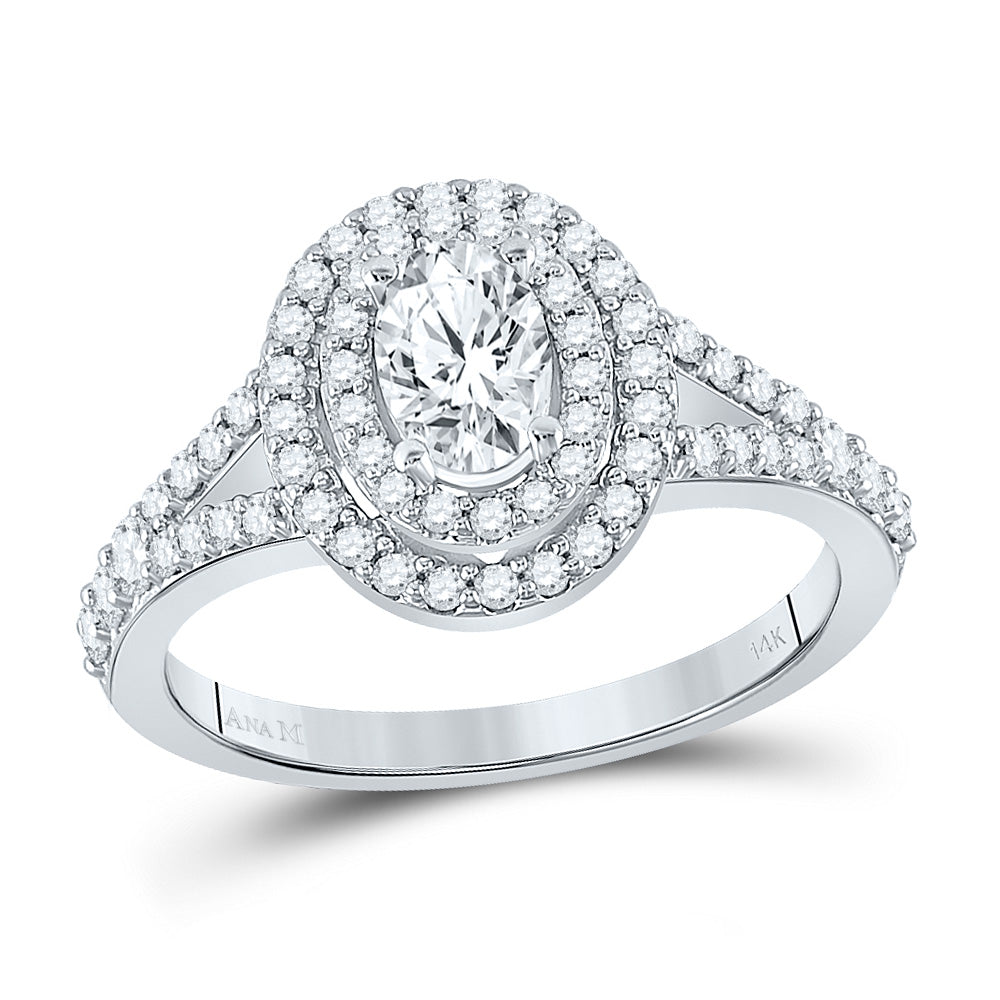 14kt White Gold Womens Oval Diamond Halo Bridal Wedding Engagement Ring 1.00 Cttw (Certified)