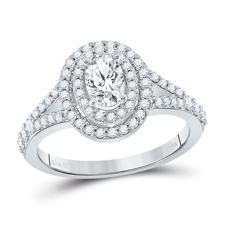 14kt White Gold Womens Oval Diamond Halo Bridal Wedding Engagement Ring 1.00 Cttw (Certified)