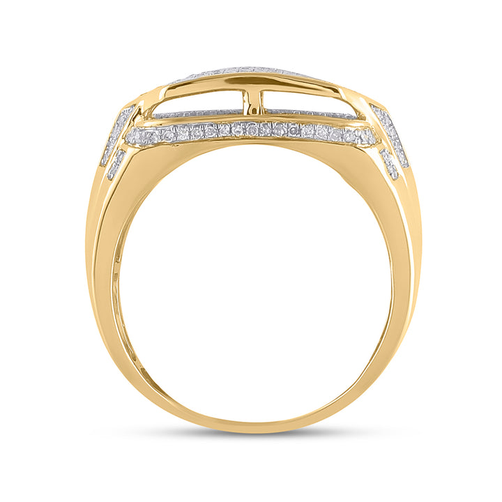 10kt Yellow Gold Mens Round Diamond Statement Fashion Ring 3/4 Cttw