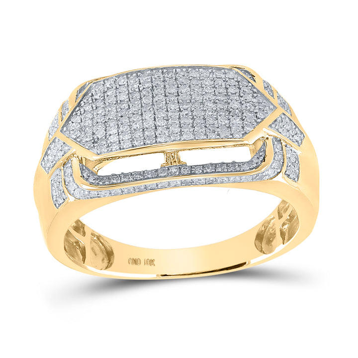 10kt Yellow Gold Mens Round Diamond Statement Fashion Ring 3/4 Cttw