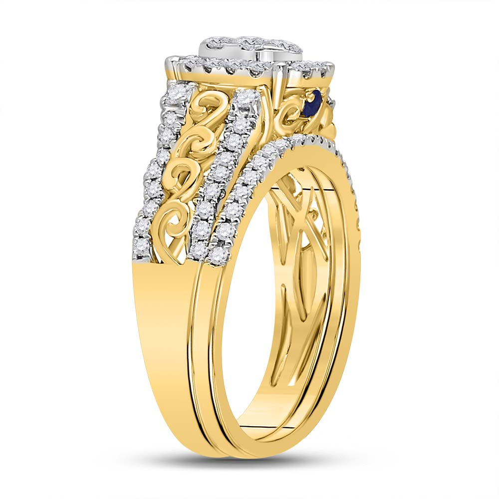 14kt Yellow Gold Womens Round Diamond Bridal Wedding Engagement Ring Band Set 3/4 Cttw