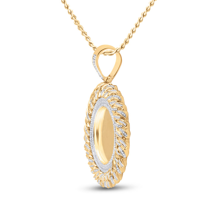 14kt Yellow Gold Mens Round Diamond Cuban Link Circle Picture Memory Pendant 3-1/4 Cttw
