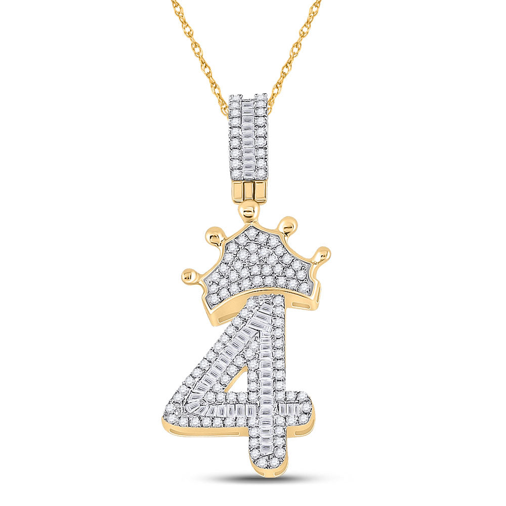 3/4CT-DIA P1P2 INITIAL "4" CROWN MENS CHARM