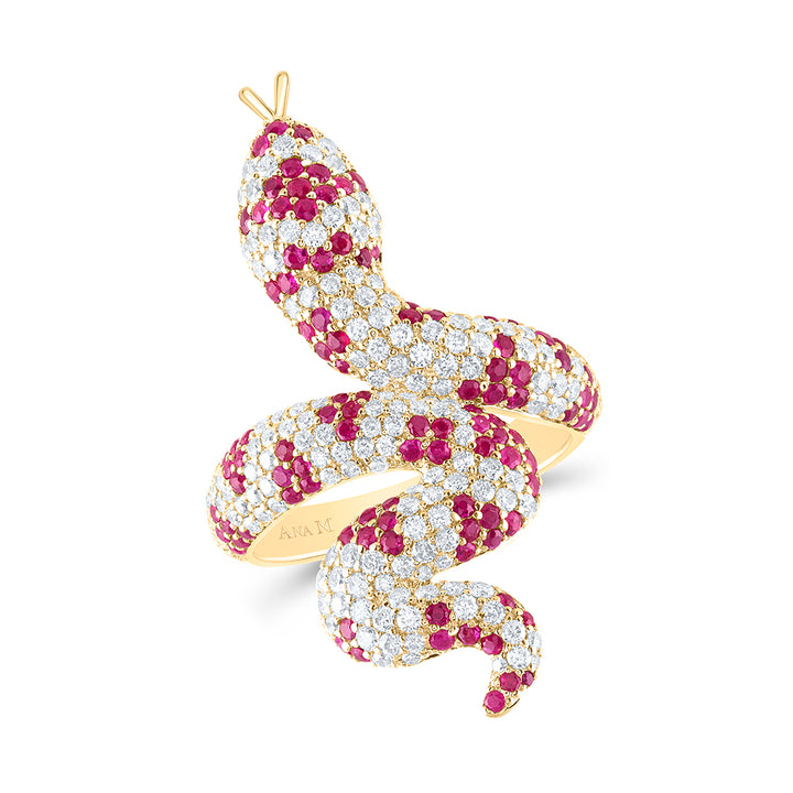 1 1/3CTW-DIA ANA M 1CTW RD-RUBY NAT GEM SNAKE RING