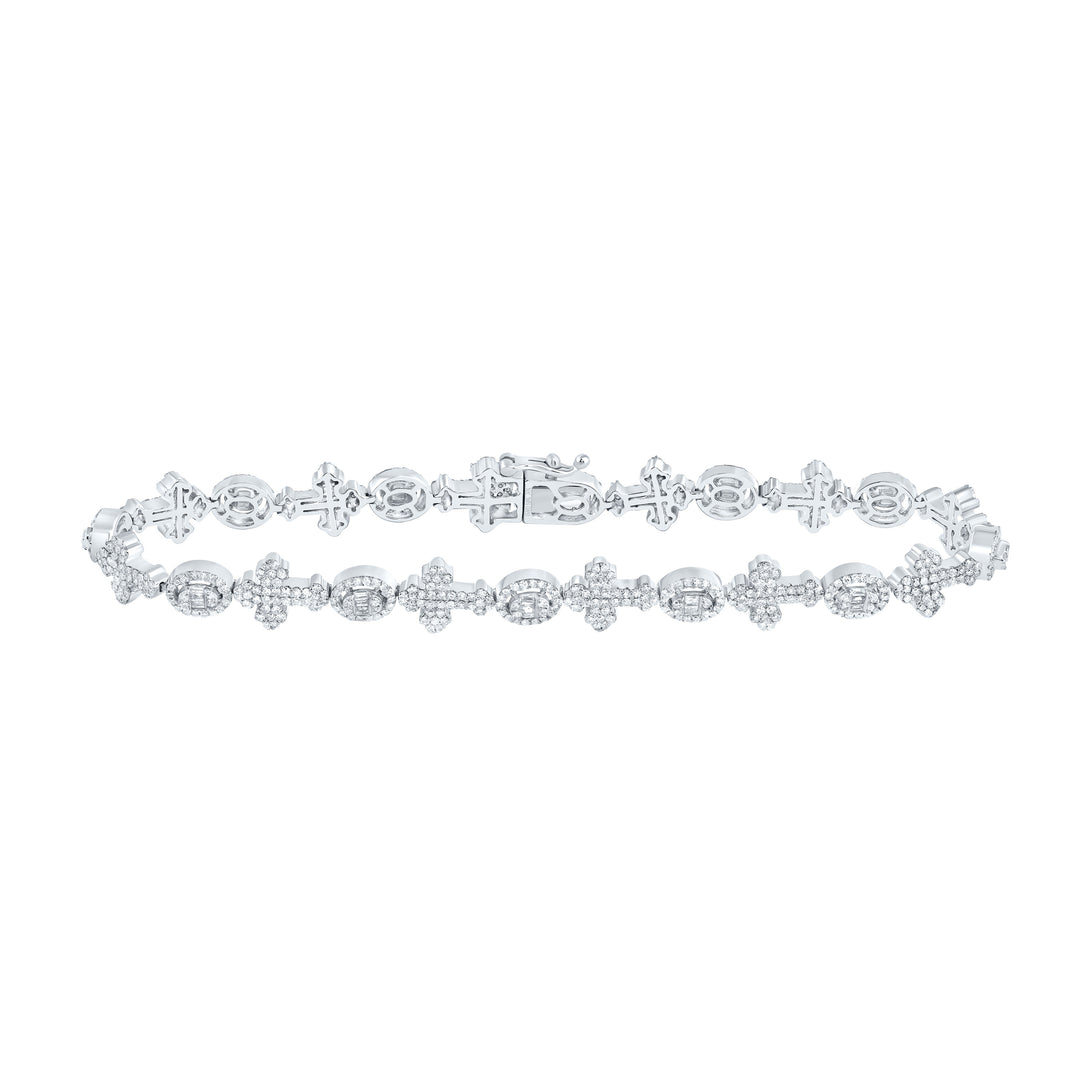 2 5/8CTW-DIA NK CROME CROSS MENS BRACELET (8 INCH)