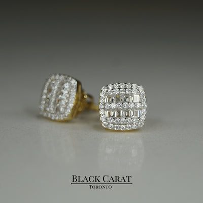 Men's Gleam 925 Real Silver Earrings w/ 18K Gold Plating - Black Carat