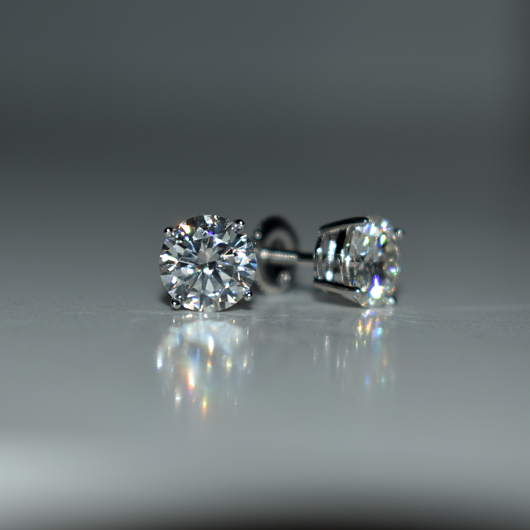Moissanite VVS1 Sterling Silver Round Cut Stud Earrings | GRA Certified | Passes Diamond Tester