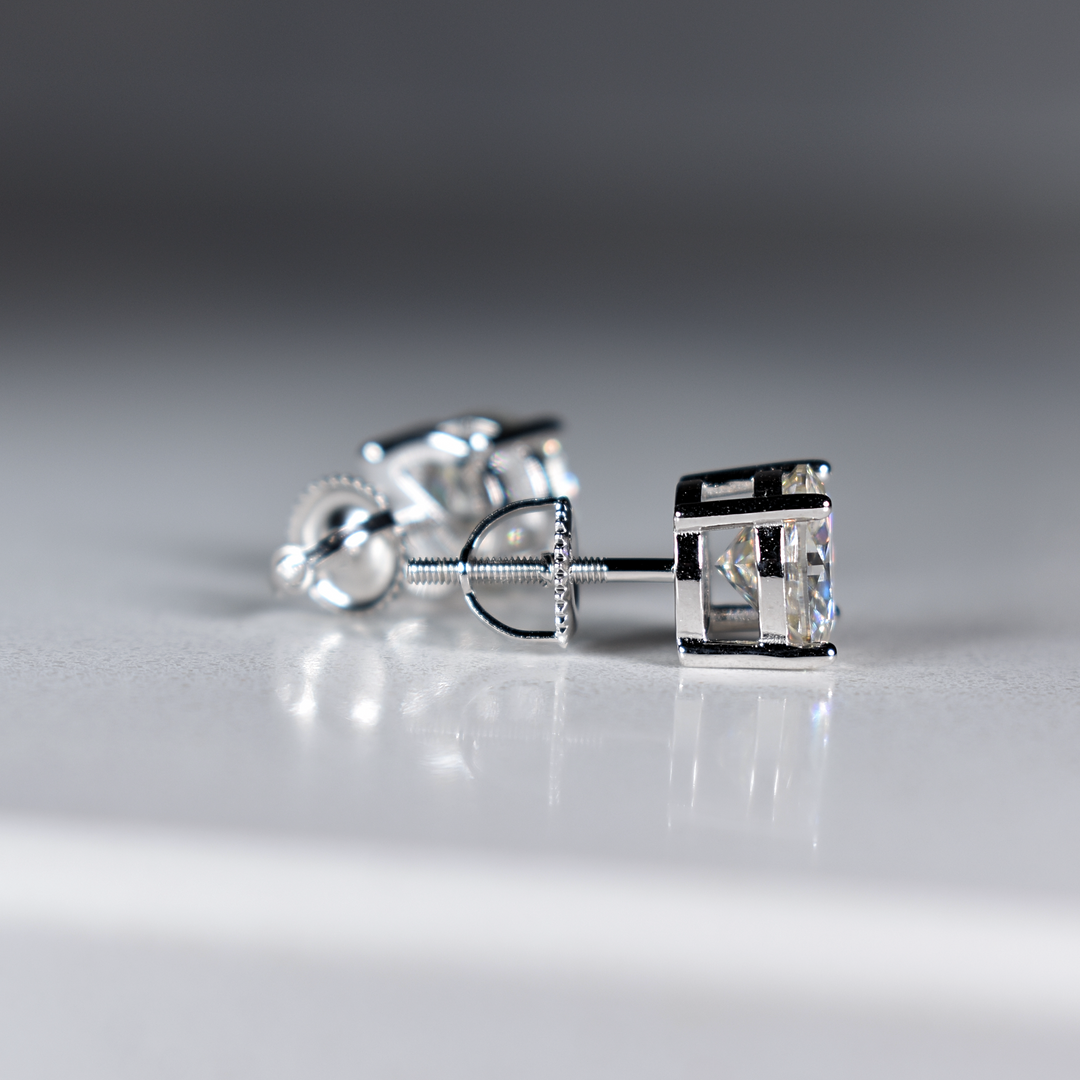 Moissanite VVS1 Sterling Silver Round Cut Stud Earrings | GRA Certified | Passes Diamond Tester