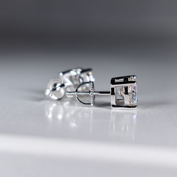 Moissanite VVS1 Sterling Silver Round Cut Stud Earrings | GRA Certified | Passes Diamond Tester