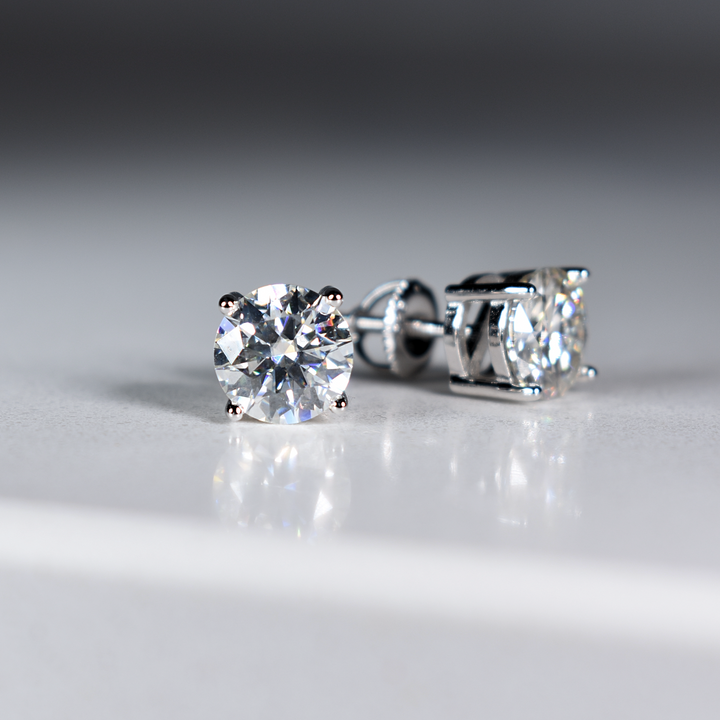 Moissanite VVS1 Sterling Silver Round Cut Stud Earrings | GRA Certified | Passes Diamond Tester